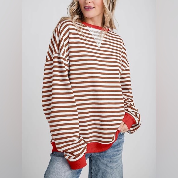 We The Free Classic Striped Oversized Crewneck Coffee Combo Size L